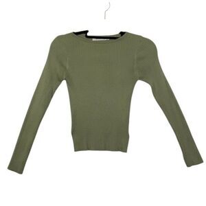 Moussy Brand Long Sleeve Ribbed Top Deep Sage Green Stretch Size Small